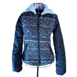 Bernardo Collection B Fleece Faux Fur Geometric Print Puffer Coat Black XS